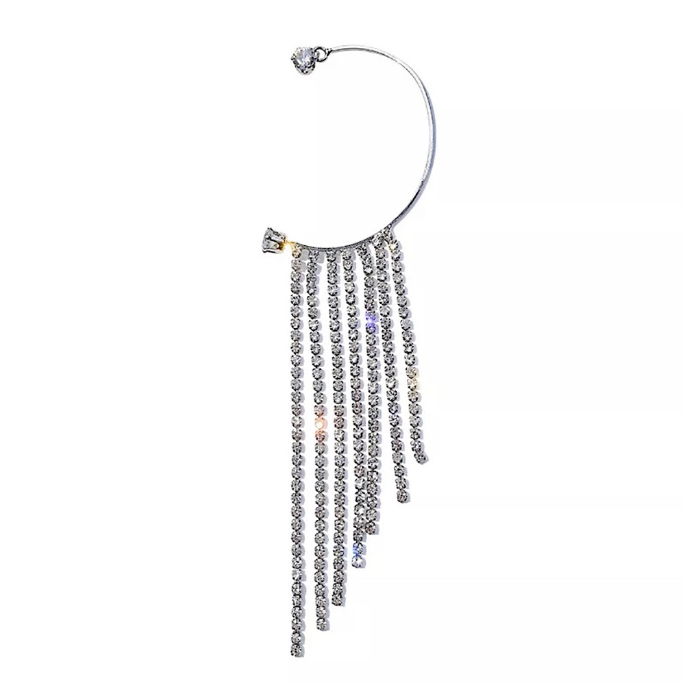 Pair of Rhinestone Tassels Cuff Earrings - Picture 2 of 7
